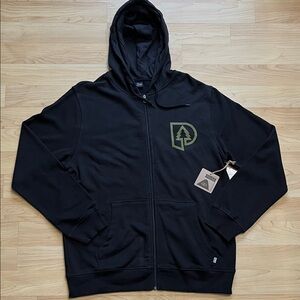 Poler Black Zip-Up Hoodie with Green Logo New
